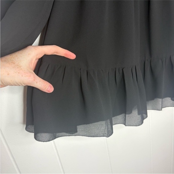 Quince Chiffon Smocked Mini Dress In Black Long Sleeve Goth Women’s Size XS - Picture 6 of 8